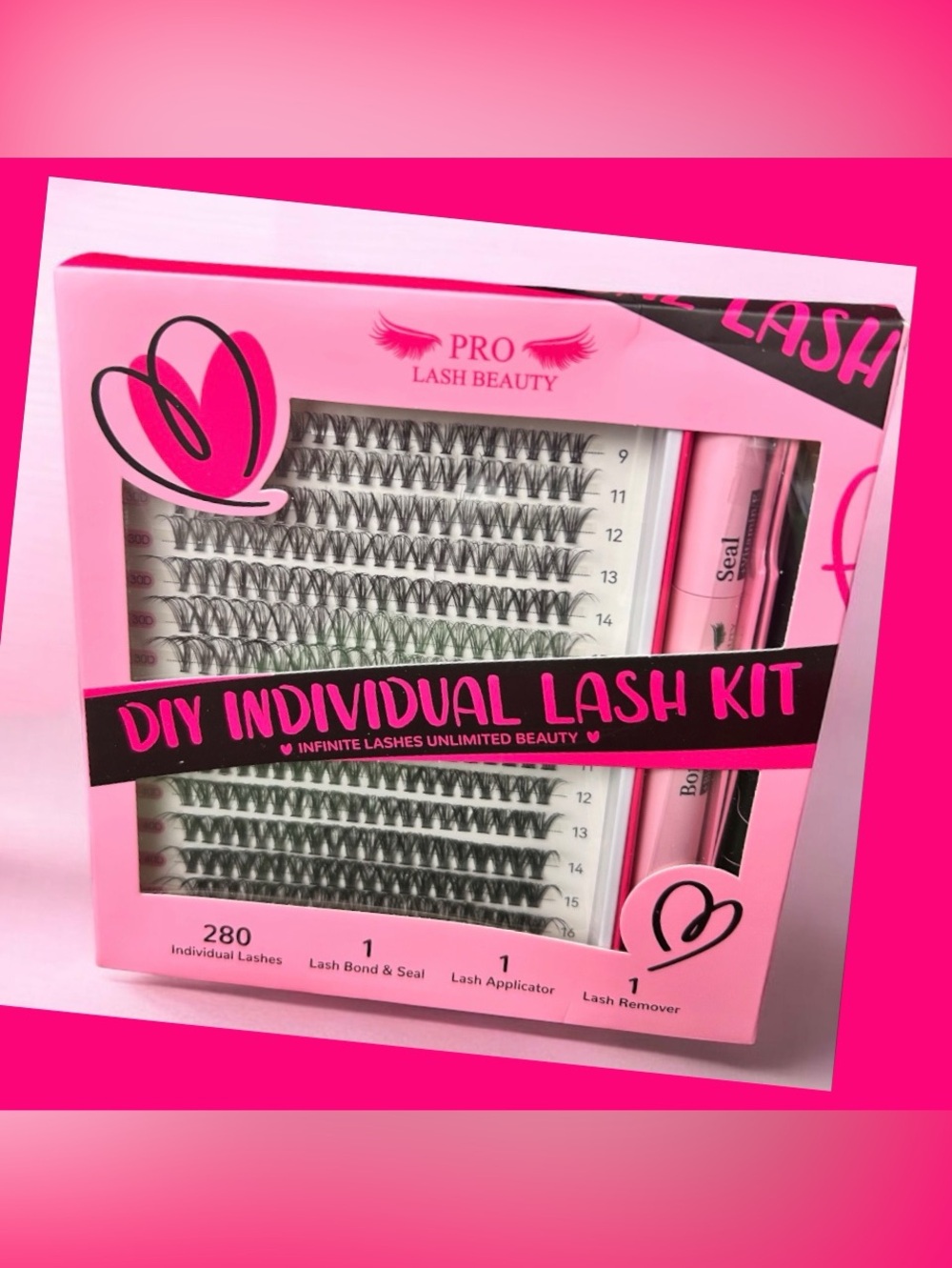 DIY Eyelash Cluster Extension Kit 280pcs Bond Seal Tweezers Lash Set